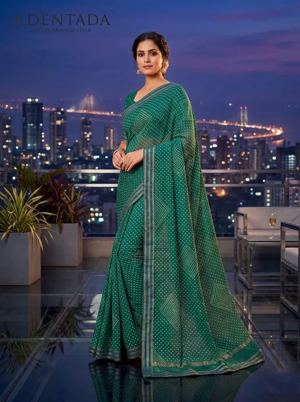 Crimson_Green_Radiance_Bandhani_Style_Saree_With_Rich_border_Zari_Work
