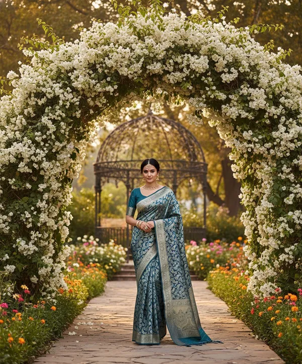 Peacock_Blue_Woven_Silk_Saree_With_Traditional_Gold_Motif_Work