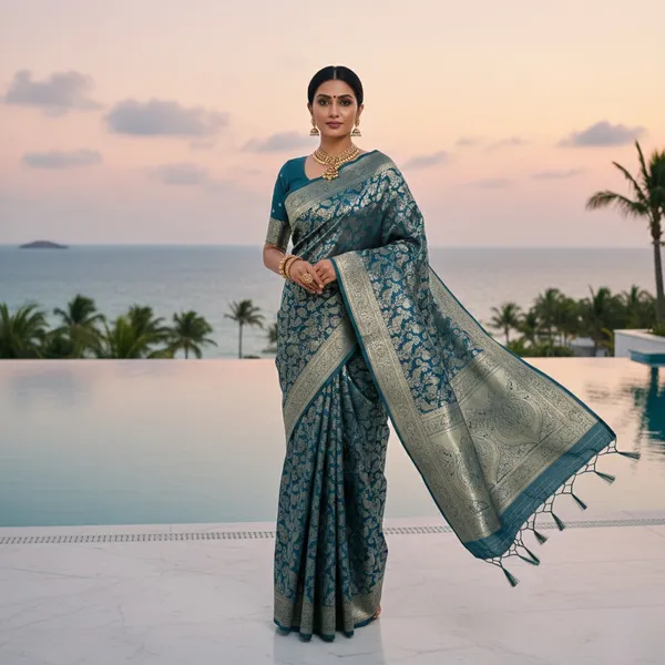 Peacock_Blue_Woven_Silk_Saree_With_Traditional_Gold_Motif_Work