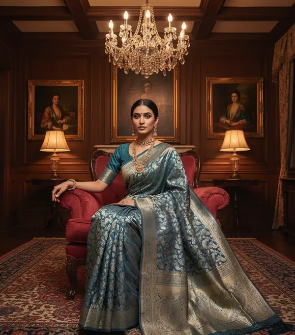 Peacock_Blue_Woven_Silk_Saree_With_Traditional_Gold_Motif_Work