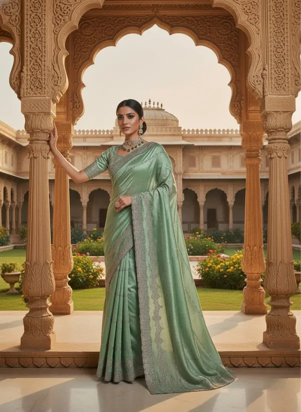 Mint_Green_Crunchy_Fabric_Saree_With_Intricate_Embroidery_And_Dmc_Stone_Work