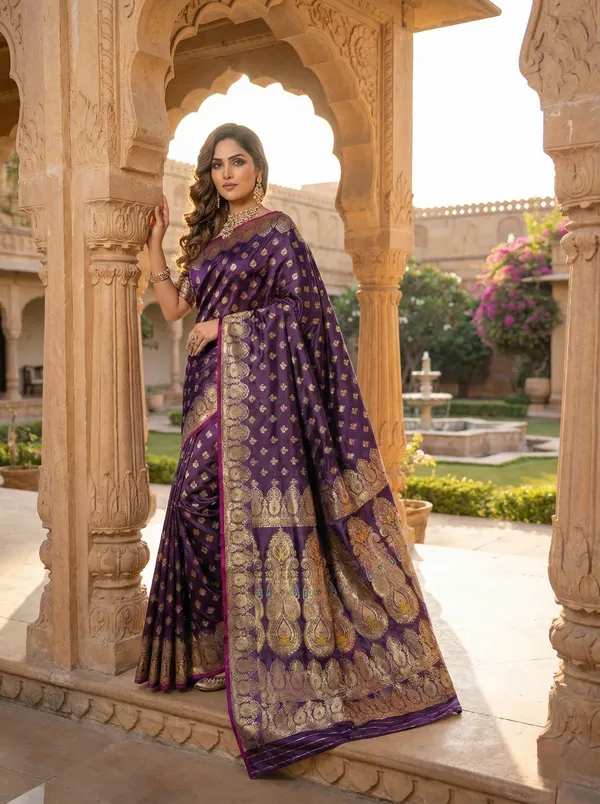 Deep_Purple_Royal_Aubergine_Satin_Silk_Saree_With_Rich_Gold_Zari_Woven_Paisley_Pallu