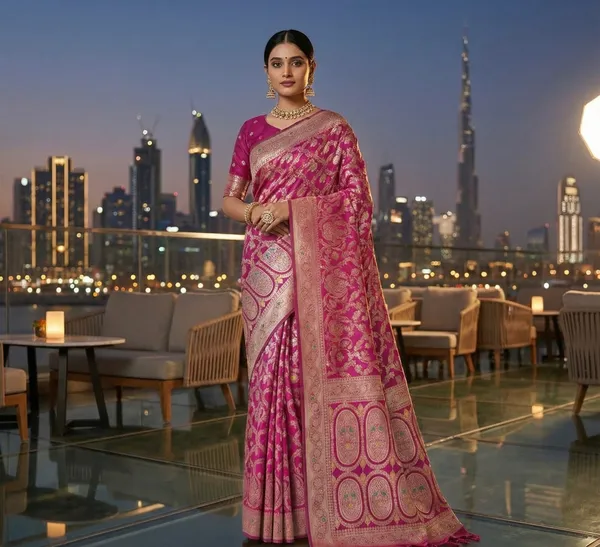 Vibrant_Magenta_Banarasi_Silk_Saree_With_Silver_And_Gold_Zari