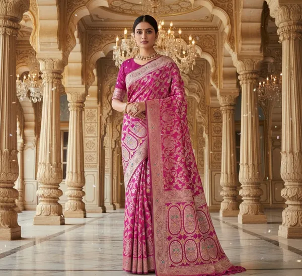 Vibrant_Magenta_Banarasi_Silk_Saree_With_Silver_And_Gold_Zari