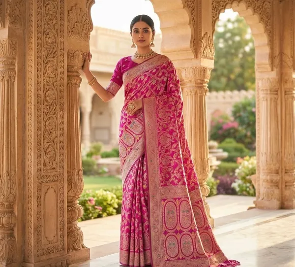 Vibrant_Magenta_Banarasi_Silk_Saree_With_Silver_And_Gold_Zari