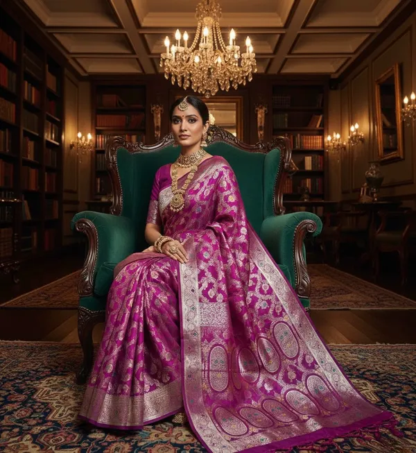 Vibrant_Magenta_Banarasi_Silk_Saree_With_Silver_And_Gold_Zari