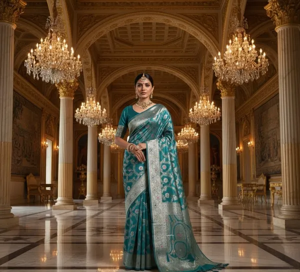 Opulent_Teal_Banarasi_Silk_Saree_With_Rich_Silver_Zari_Weaving