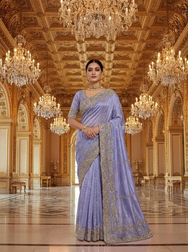 Lavender_Majestic_Periwinkle_Crunchy_Saree_With_Rich_Zari_And_Dmc_Quality_Stone_Work
