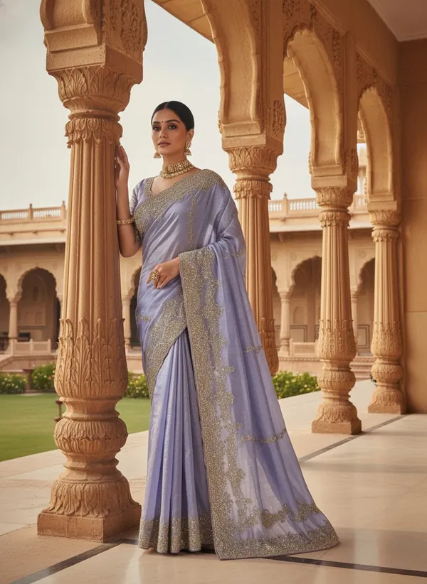 Lavender_Majestic_Periwinkle_Crunchy_Saree_With_Rich_Zari_And_Dmc_Quality_Stone_Work