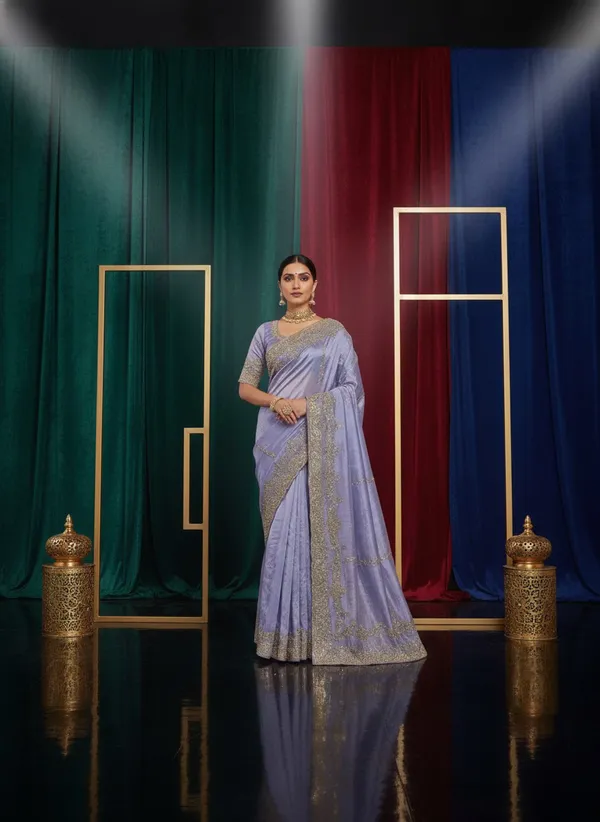 Lavender_Majestic_Periwinkle_Crunchy_Saree_With_Rich_Zari_And_Dmc_Quality_Stone_Work