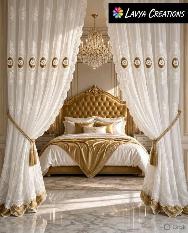 IMPORTED_TISSUE_EMBROIDERY_PATCH_WORK_CURTAINS.PACK_OF_TWO_CURTAINS.GOLD
