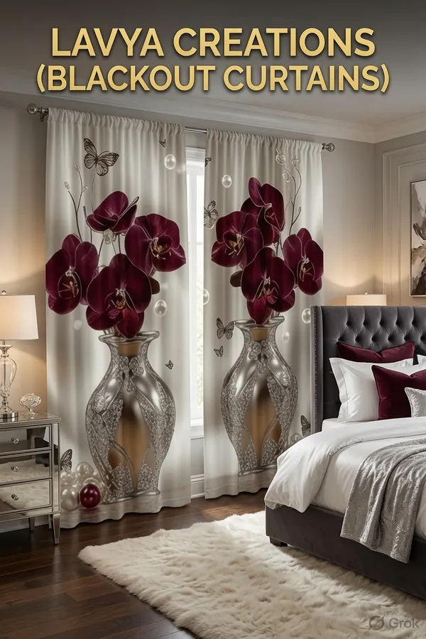 HOLLAND_BLACKOUT_DIGITAL_PRINT_CURTAINS.54_INCH_WIDTH.PACK_OF_TWO_CURTAINS.FLOWER_POT.