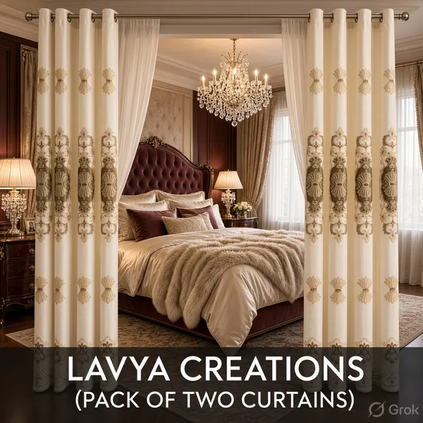 IMPORTED_EMBROIDERY_CURTAINS.PACK_OF_TWO_CURTAINS.IVORY/CREAM.