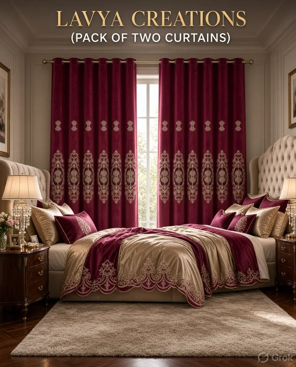 IMPORTED_EMBROIDERY_CURTAINS.PACK_OF_TWO_CURTAINS.BURGANDY.