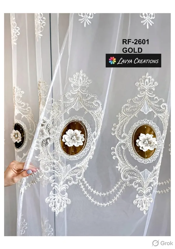 IMPORTED_TISSUE_EMBROIDERY_PATCH_WORK_CURTAINS.PACK_OF_TWO_CURTAINS.GOLD