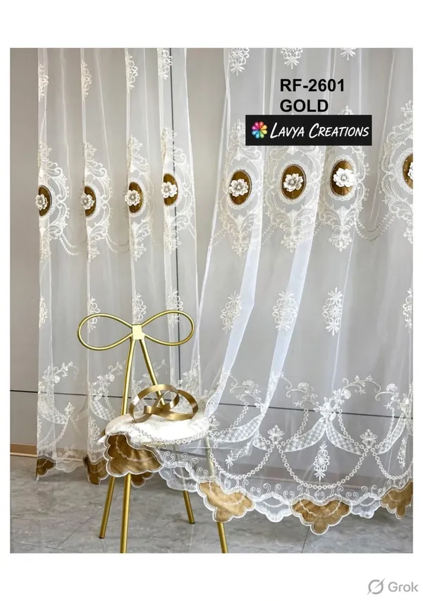 IMPORTED_TISSUE_EMBROIDERY_PATCH_WORK_CURTAINS.PACK_OF_TWO_CURTAINS.GOLD