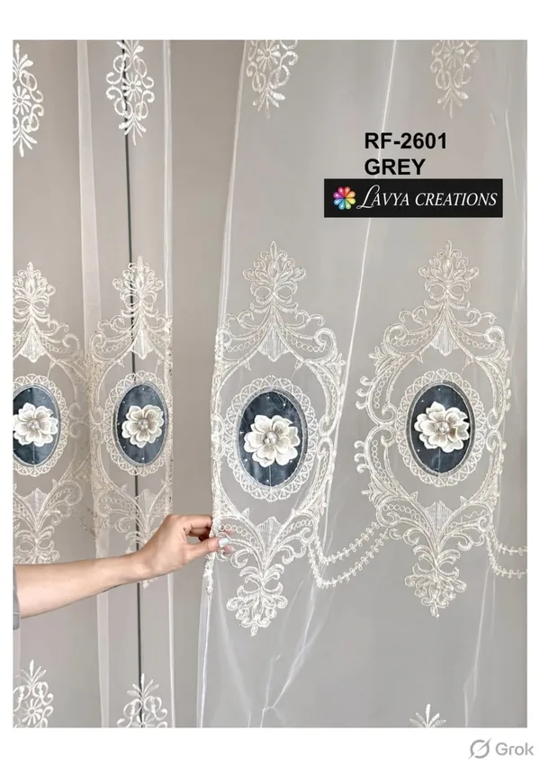 IMPORTED_TISSUE_EMBROIDERY_PATCH_WORK_CURTAINS.PACK_OF_TWO_CURTAINS.GREY