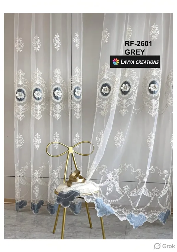 IMPORTED_TISSUE_EMBROIDERY_PATCH_WORK_CURTAINS.PACK_OF_TWO_CURTAINS.GREY