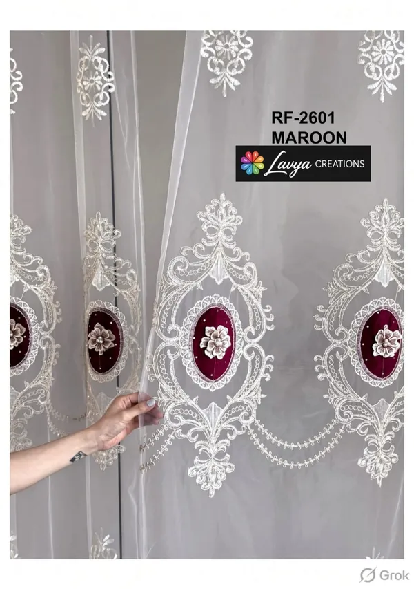 IMPORTED_TISSUE_EMBROIDERY_PATCH_WORK_CURTAINS.PACK_OF_TWO_CURTAINS.MAROON.