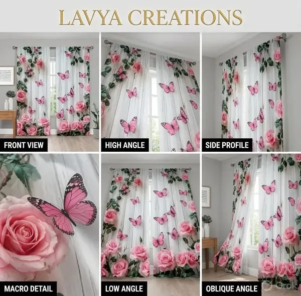 LAVYA_CREATIONS.PACK_OF_THREE_CURTAINS.PINK_ROSE.MULTICOLOUR