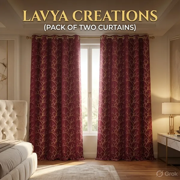 LAVYA_CREATIONS.PACK_OF_TWO_CURTAINS.VELVET_FOIL_CURTAINS.MAROON.