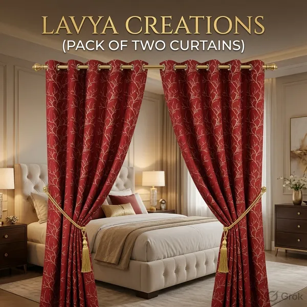LAVYA_CREATIONS.PACK_OF_TWO_CURTAINS.VELVET_FOIL.RED.