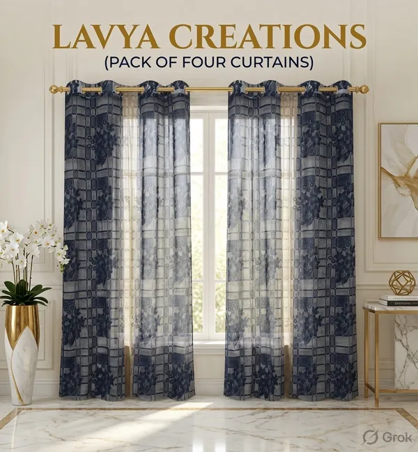 NET_CURTAINS.PACK_OF_FOUR_CURTAINS.CHECK_FLOWER_BLUE.