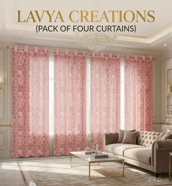 NET_CURTAINS.PACK_OF_FOUR_CURTAINS.CHECK_FLOWER_PINK.