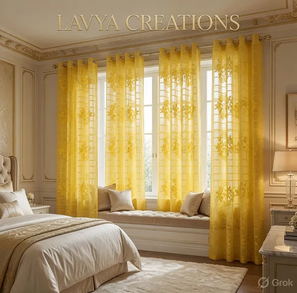 PRIMIUM_NET_CURTAINS.PACK_OF_FOUR_CURTAINS.CHECK_FLOWER_YELLOW.