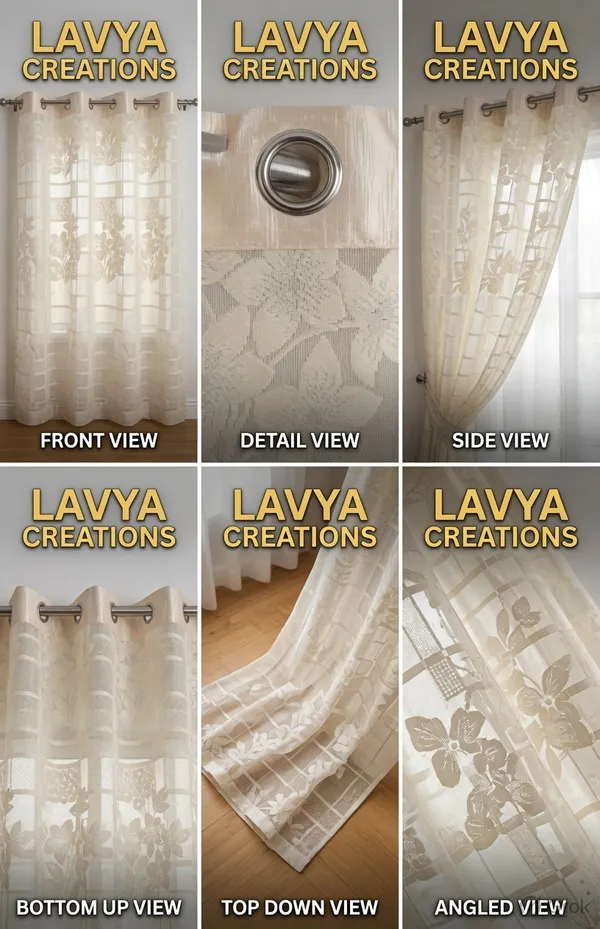 PREMIUM_NET_CURTAINS.PACK_OF_FOUR_CURTAINS.CREAM_CHECK_FLOWER.