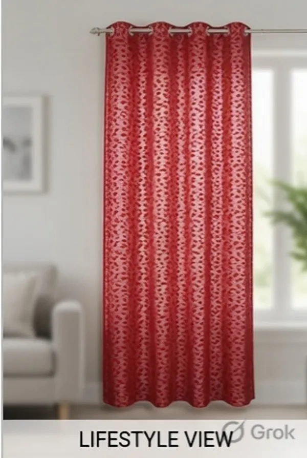 NET_CURTAINS.PACK_OF_FOUR_CURTAINS.LEAF.RED.