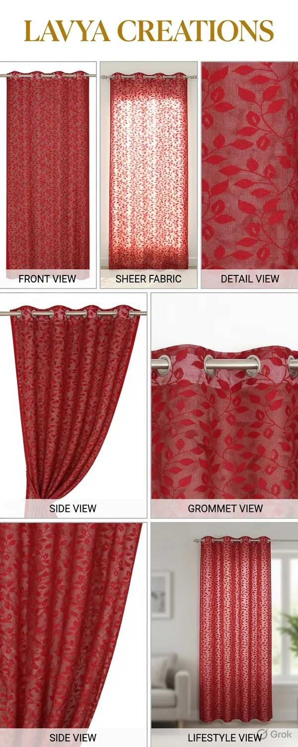 NET_CURTAINS.PACK_OF_FOUR_CURTAINS.LEAF.RED.