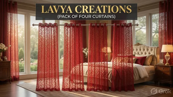 NET_CURTAINS.PACK_OF_FOUR_CURTAINS.LEAF.RED.