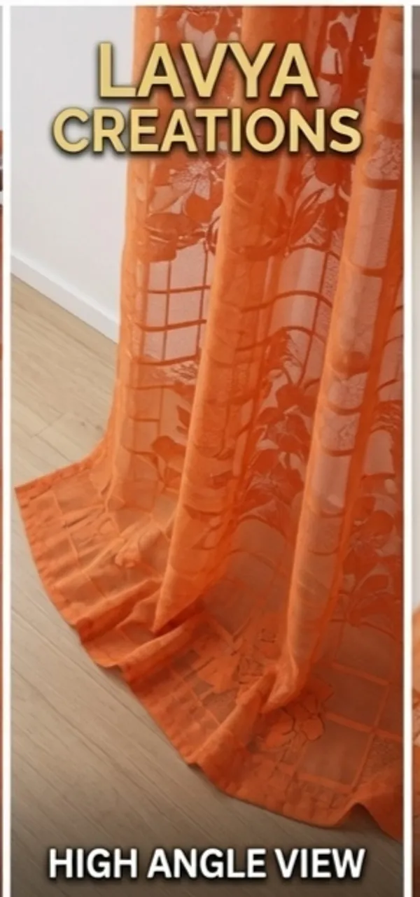 NET_CURTAINS.PACK_OF_FOUR_CURTAINS.ORANGE_CHECK_FLOWER.