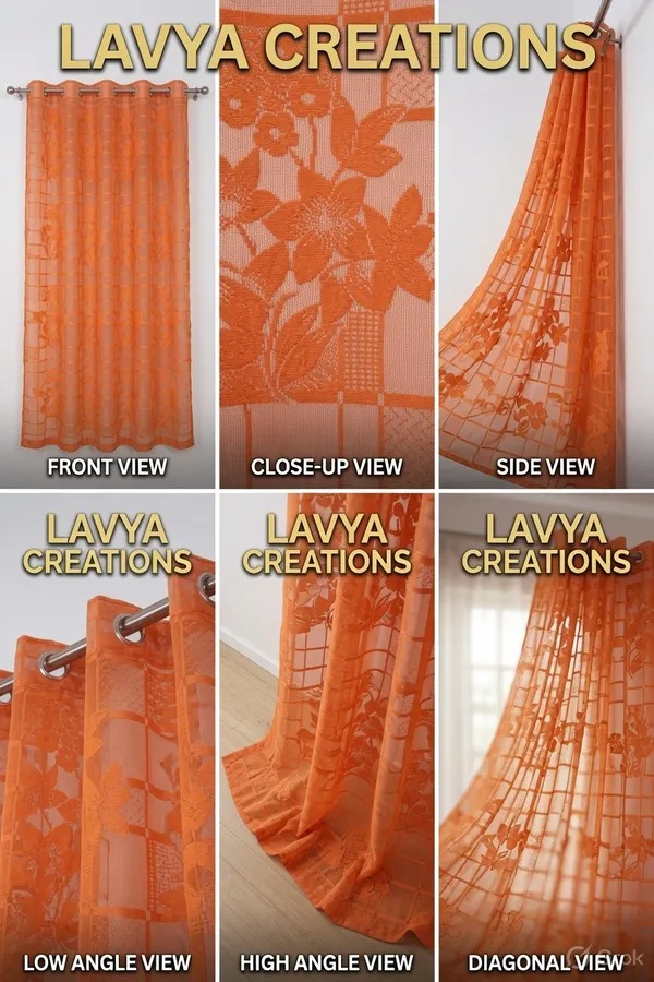 NET_CURTAINS.PACK_OF_FOUR_CURTAINS.ORANGE_CHECK_FLOWER.