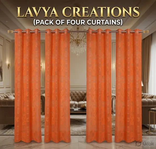 NET_CURTAINS.PACK_OF_FOUR_CURTAINS.ORANGE_CHECK_FLOWER.