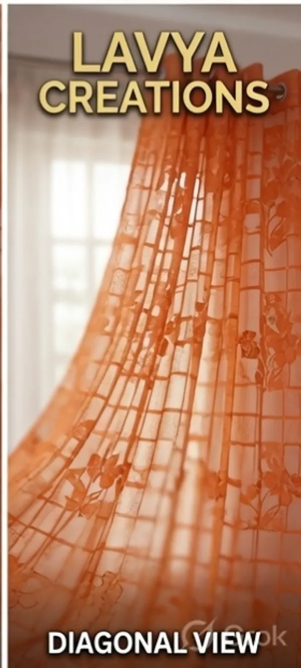 NET_CURTAINS.PACK_OF_FOUR_CURTAINS.ORANGE_CHECK_FLOWER.