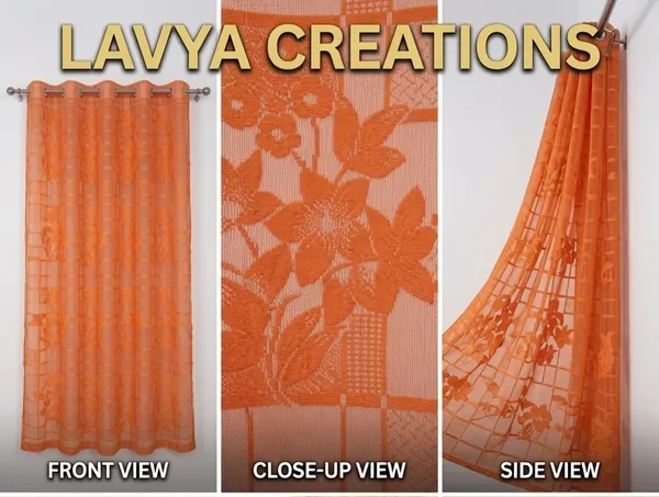 NET_CURTAINS.PACK_OF_FOUR_CURTAINS.ORANGE_CHECK_FLOWER.