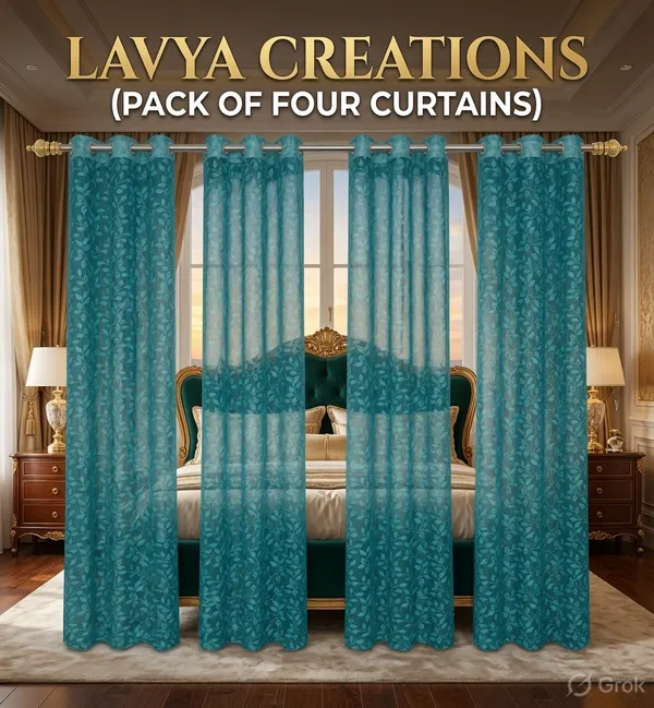 NET_CURTAINS(_LEAF).PACK_OF_FOUR_CURTAINS.AQUA.