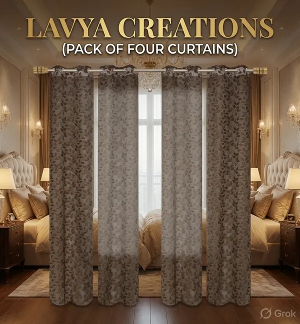 NET_CURTAIN(LEAF).PACK_OF_FOUR_CURTAINS.COFEE.