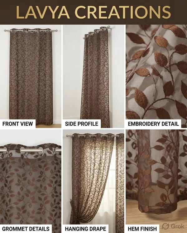 NET_CURTAIN(LEAF).PACK_OF_FOUR_CURTAINS.COFEE.