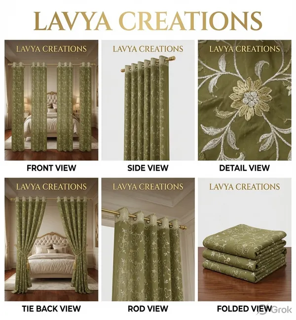 PRIMIUM_TISSUE_EMBROIDERY_CURTAINS.PACK_OF_FOUR(4)_CURTAINS.GREEN