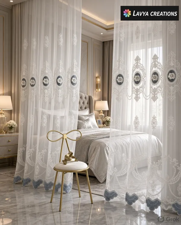 IMPORTED_TISSUE_EMBROIDERY_PATCH_WORK_CURTAINS.PACK_OF_TWO_CURTAINS.GREY