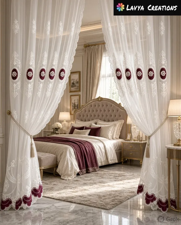 IMPORTED_TISSUE_EMBROIDERY_PATCH_WORK_CURTAINS.PACK_OF_TWO_CURTAINS.MAROON.