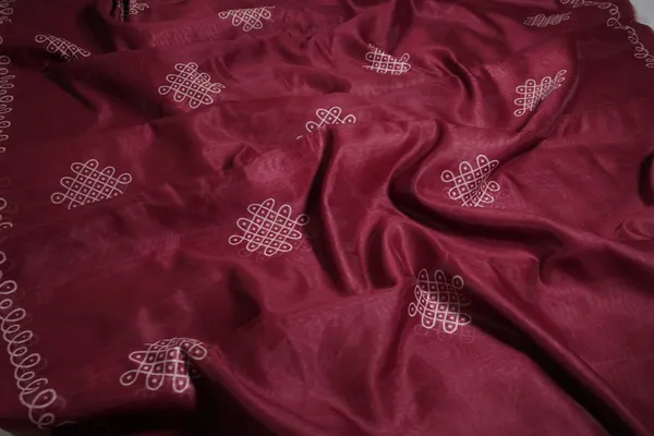 Kolam_design_Printed_Umber_Brown_color_Chanderi_Cotton_Saree_