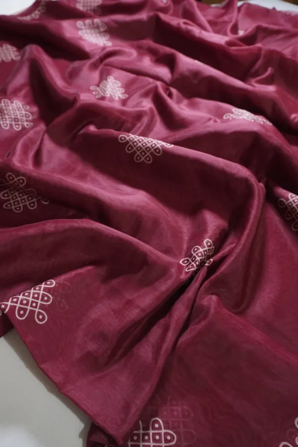 Kolam_design_Printed_Umber_Brown_color_Chanderi_Cotton_Saree_