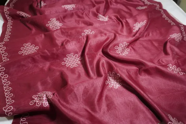 Kolam_design_Printed_Umber_Brown_color_Chanderi_Cotton_Saree_