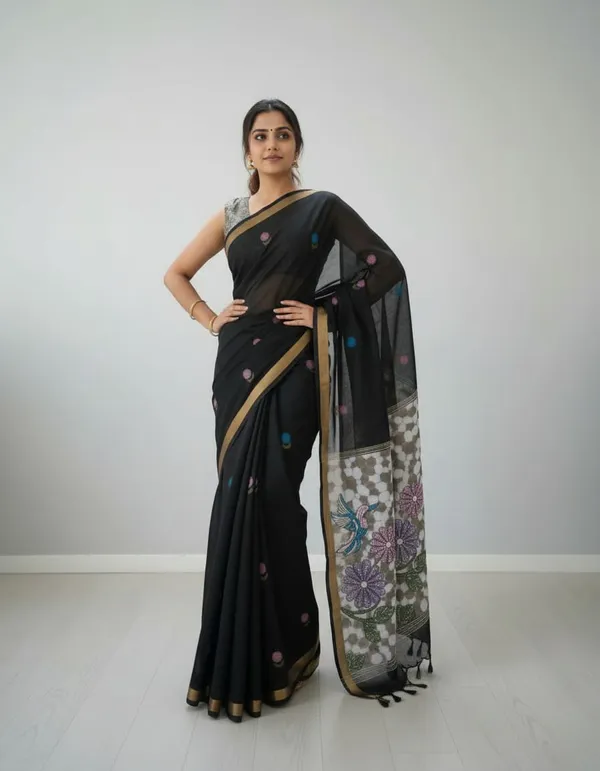 Black_color_Thread_work_Soft_Cotton_Saree