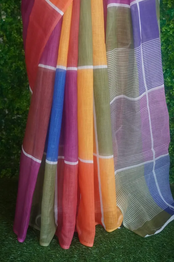 Multicolor_Big_Chex_Cotton_Printed_Light_Weight_Saree
