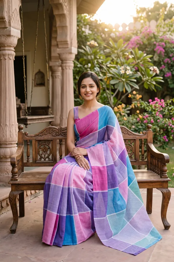 Multicolor_(_Blue_and_Pink_)_Cotton_Casual_Light_Weight_Printed_Saree